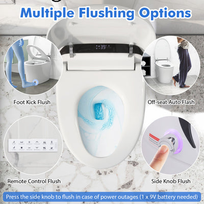 Elongated Bidet Toilet with 1.28 GPF Dual Auto Flush and Adjustable Heated Seat, One-Piece Smart Tankless Toilet with Kick Sensor and Night Light