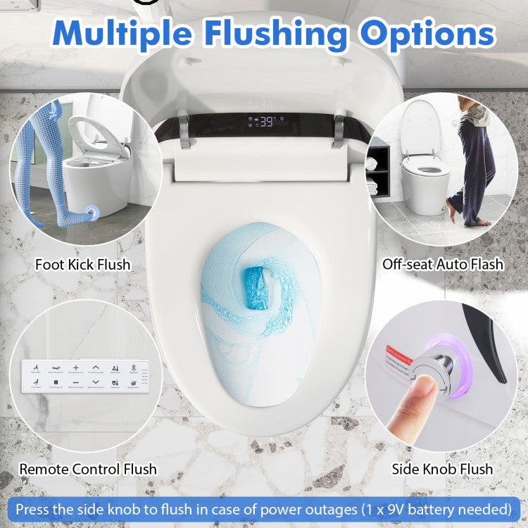 Elongated Bidet Toilet with 1.28 GPF Dual Auto Flush and Adjustable Heated Seat, One-Piece Smart Tankless Toilet with Kick Sensor and Night Light