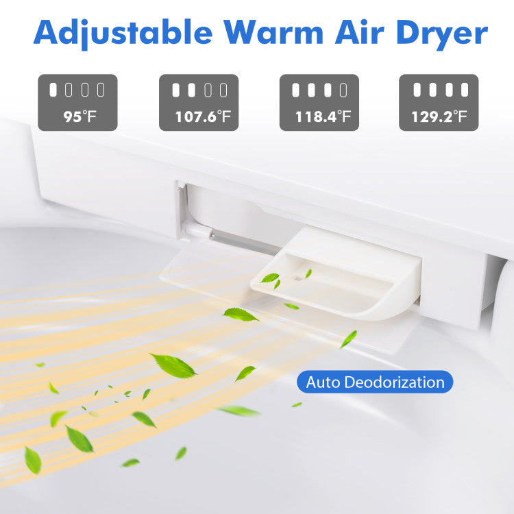 Elongated Bidet Toilet with 1.28 GPF Dual Auto Flush and Adjustable Heated Seat, One-Piece Smart Tankless Toilet with Kick Sensor and Night Light
