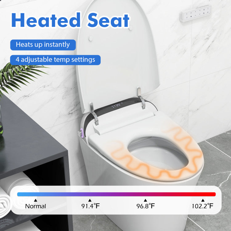 Elongated Bidet Toilet with 1.28 GPF Dual Auto Flush and Adjustable Heated Seat, One-Piece Smart Tankless Toilet with Kick Sensor and Night Light