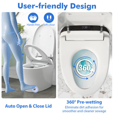 Elongated Bidet Toilet with 1.28 GPF Dual Auto Flush and Adjustable Heated Seat, One-Piece Smart Tankless Toilet with Kick Sensor and Night Light