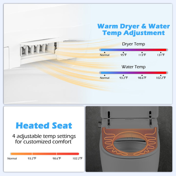 Elongated Smart Toilet with Foot Sensor, Bidet Toilet with Adjustable Heated Seat &amp; Dryer and 1.28 GPF Automatic/Blackout Flush