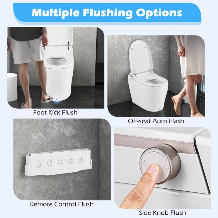 Elongated Smart Toilet with Foot Sensor, Bidet Toilet with Adjustable Heated Seat &amp; Dryer and 1.28 GPF Automatic/Blackout Flush