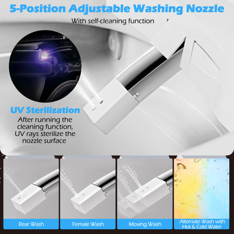 Elongated Smart Toilet with Foot Sensor, Bidet Toilet with Adjustable Heated Seat &amp; Dryer and 1.28 GPF Automatic/Blackout Flush