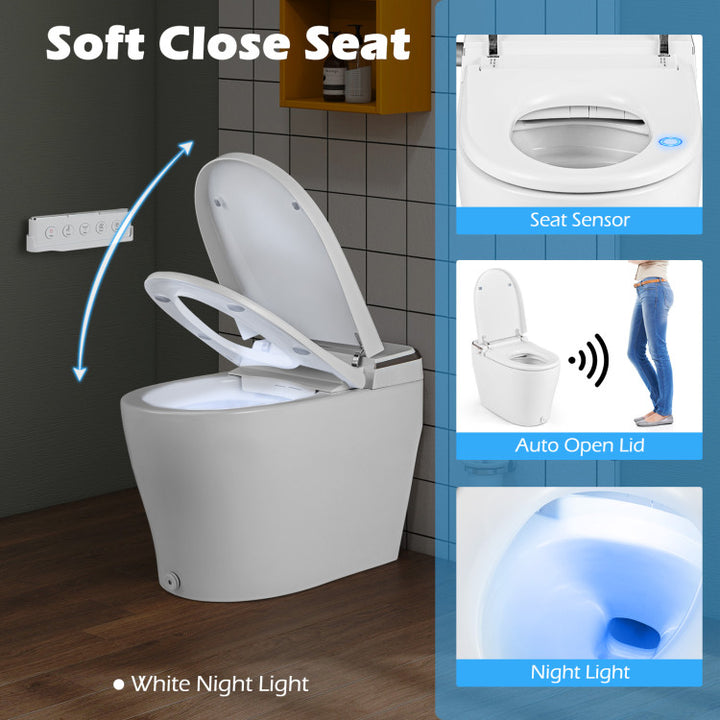 Elongated Smart Toilet with Foot Sensor, Bidet Toilet with Adjustable Heated Seat &amp; Dryer and 1.28 GPF Automatic/Blackout Flush