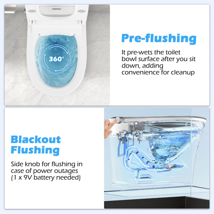 Elongated Smart Toilet with Foot Sensor, Bidet Toilet with Adjustable Heated Seat &amp; Dryer and 1.28 GPF Automatic/Blackout Flush