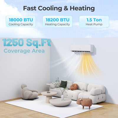 Energy Star Certified 18000 BTU 25 SEER2 208-230V Ductless Mini Split Air Conditioner and Heater WiFi Enabled