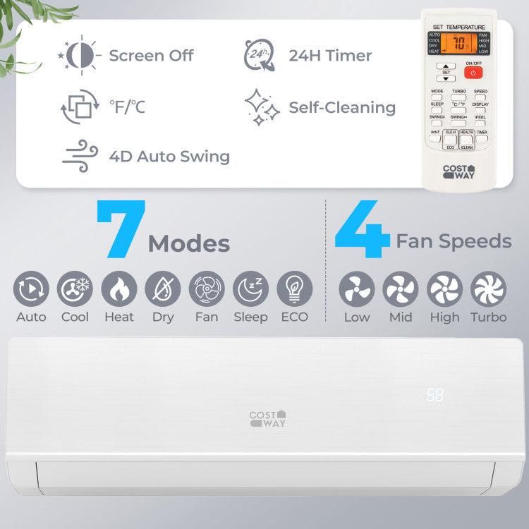 Energy Star Certified 18000 BTU 25 SEER2 208-230V Ductless Mini Split Air Conditioner and Heater WiFi Enabled