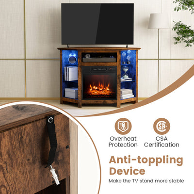 Fireplace Corner TV Stand Entertainment Center with Adjustable Glass Shelves and Remote Control for 50 Inches TV