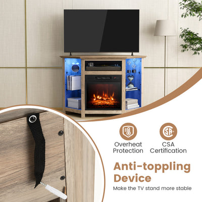 Fireplace Corner TV Stand Entertainment Center with Adjustable Glass Shelves and Remote Control for 50 Inches TV