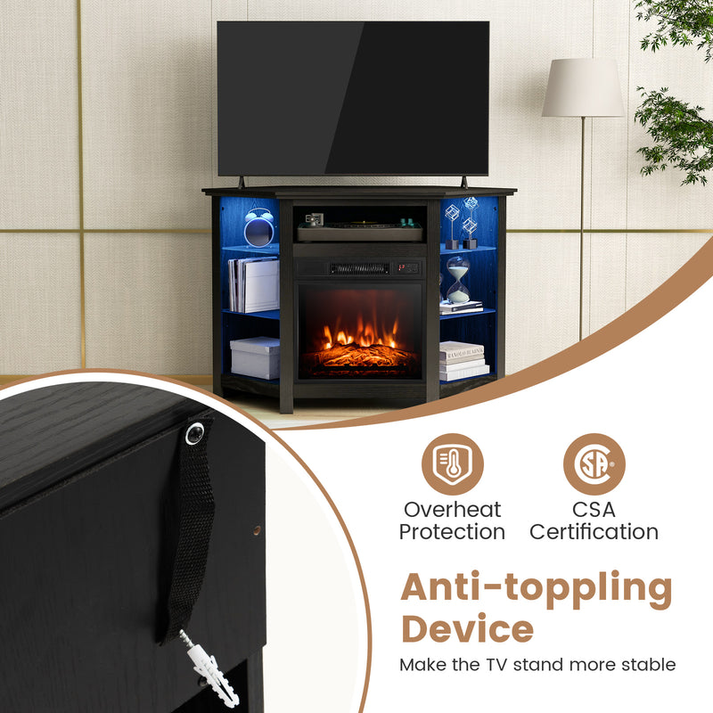 45" Fireplace Corner TV Stand Entertainment Center for TVs up to 50" with Adjustable Shelves