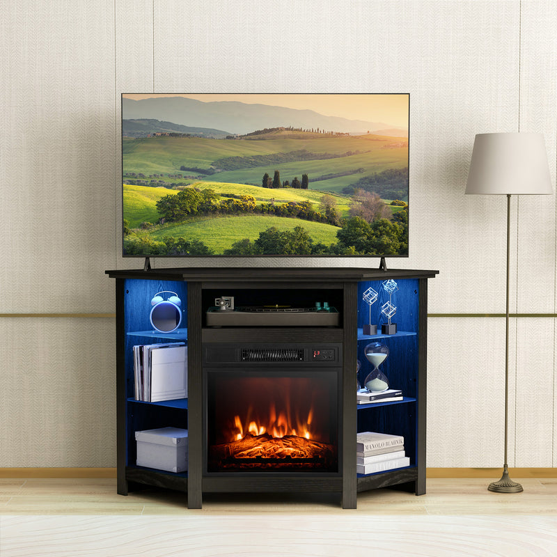 45" Fireplace Corner TV Stand Entertainment Center for TVs up to 50" with Adjustable Shelves