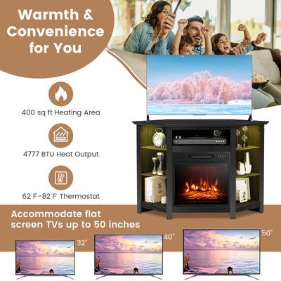 45" Fireplace Corner TV Stand Entertainment Center for TVs up to 50" with Adjustable Shelves