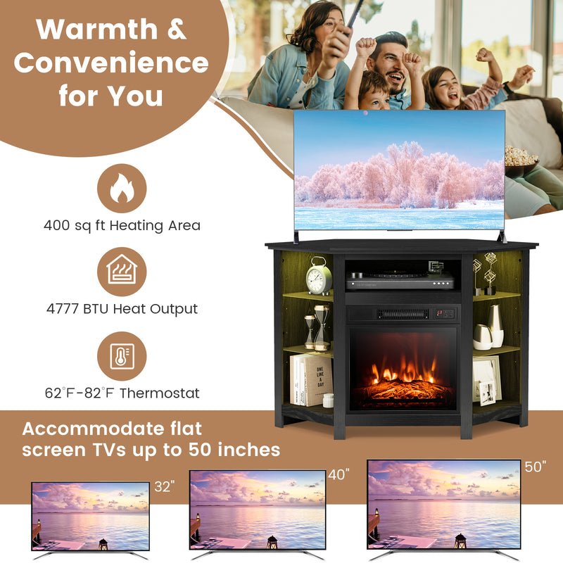 45" Fireplace Corner TV Stand Entertainment Center for TVs up to 50" with Adjustable Shelves