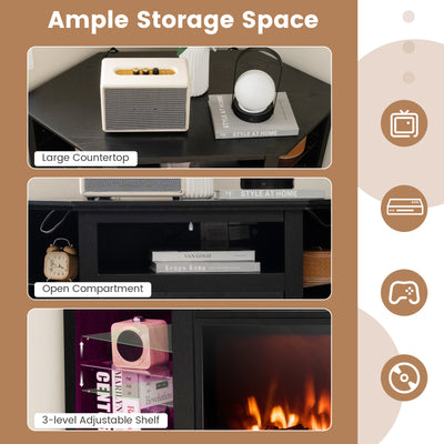 45" Fireplace Corner TV Stand Entertainment Center for TVs up to 50" with Adjustable Shelves