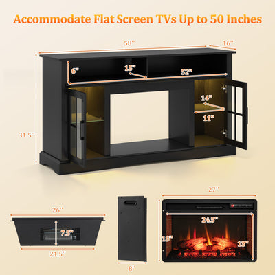 Fireplace TV Stand with Remote Controls and Thermostat for TVs Up to 50 Inch