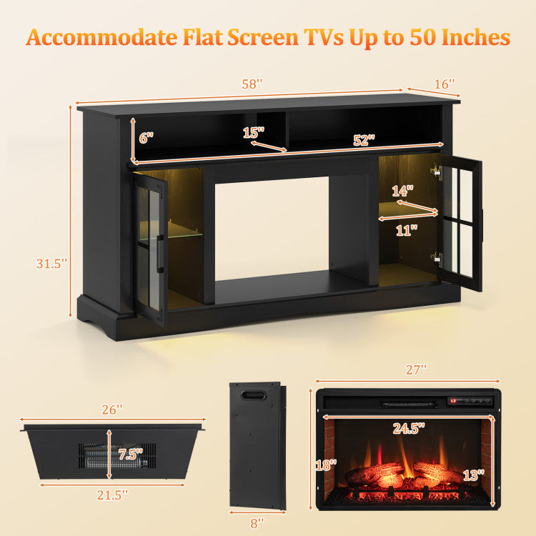 Fireplace TV Stand with Remote Controls and Thermostat for TVs Up to 50 Inch
