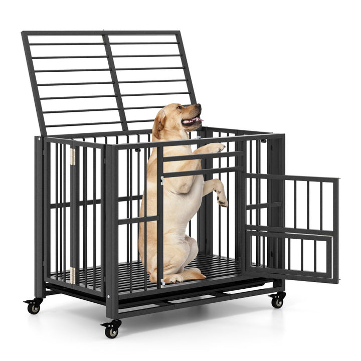 Foldable Metal Dog Crate Portable Heavy-Duty Dog Cage Kennel with