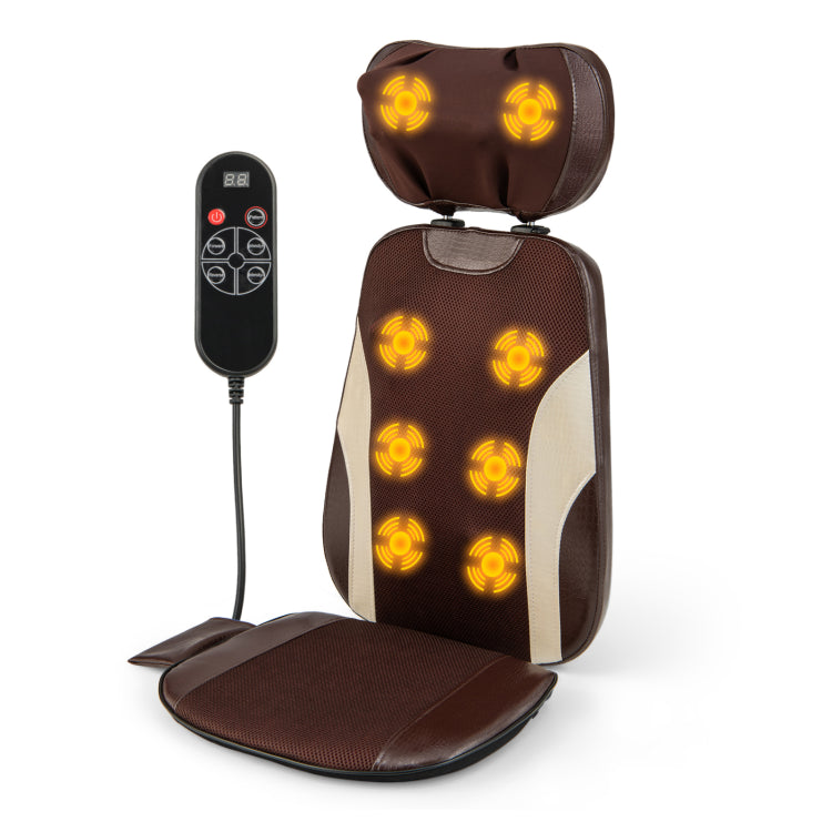 Foldable Back Massager Seat Cushion Rolling Shiatsu Massage Chair Pad with Adjustable Neck Pillow and Timer