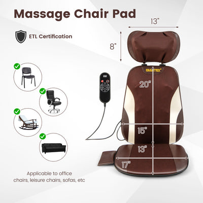 Foldable Back Massager Seat Cushion Rolling Shiatsu Massage Chair Pad with Adjustable Neck Pillow and Timer