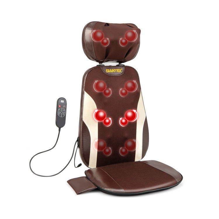 Foldable Back Massager Seat Cushion Rolling Shiatsu Massage Chair Pad with Adjustable Neck Pillow and Timer