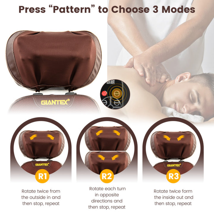 Foldable Back Massager Seat Cushion Rolling Shiatsu Massage Chair Pad with Adjustable Neck Pillow and Timer