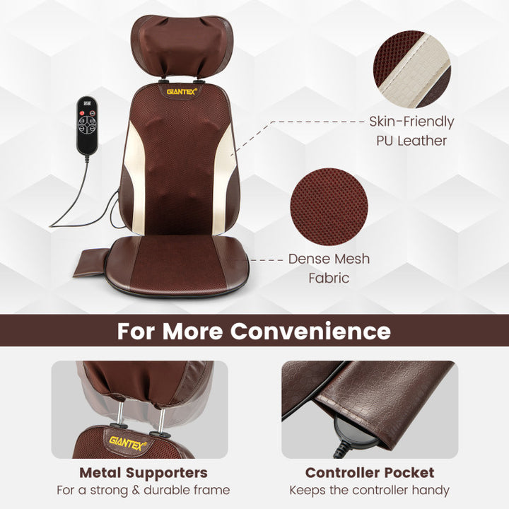 Foldable Back Massager Seat Cushion Rolling Shiatsu Massage Chair Pad with Adjustable Neck Pillow and Timer