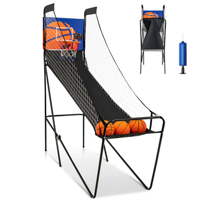 Foldable Basketball Game Machine Indoor Single Shot Arcade Game with Electronic Scorer and Buzzer for Adults Kids