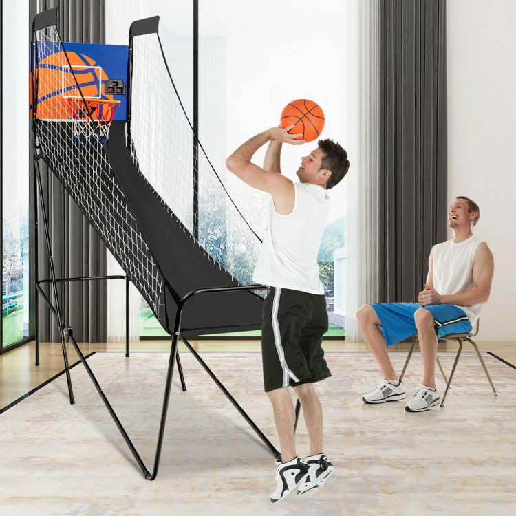 Foldable Basketball Game Machine Indoor Single Shot Arcade Game with Electronic Scorer and Buzzer for Adults Kids
