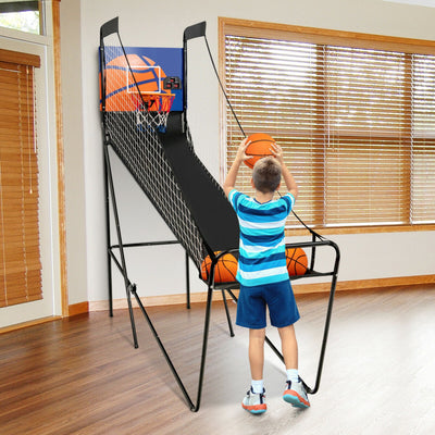 Foldable Basketball Game Machine Indoor Single Shot Arcade Game with Electronic Scorer and Buzzer for Adults Kids