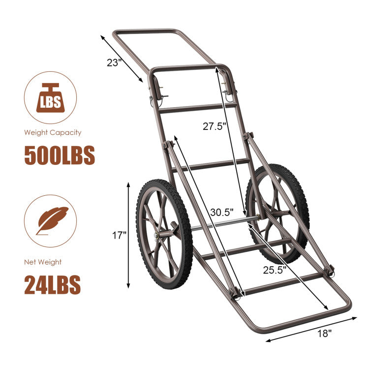 Foldable Deer Game Cart 500 lbs Heavy Duty Utility Hauling Dolly Cart with 17" Rubber Wheels