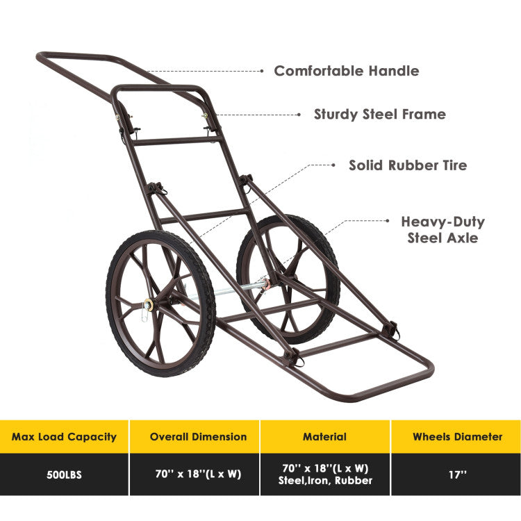 Foldable Deer Game Cart 500 lbs Heavy Duty Utility Hauling Dolly Cart with 17" Rubber Wheels