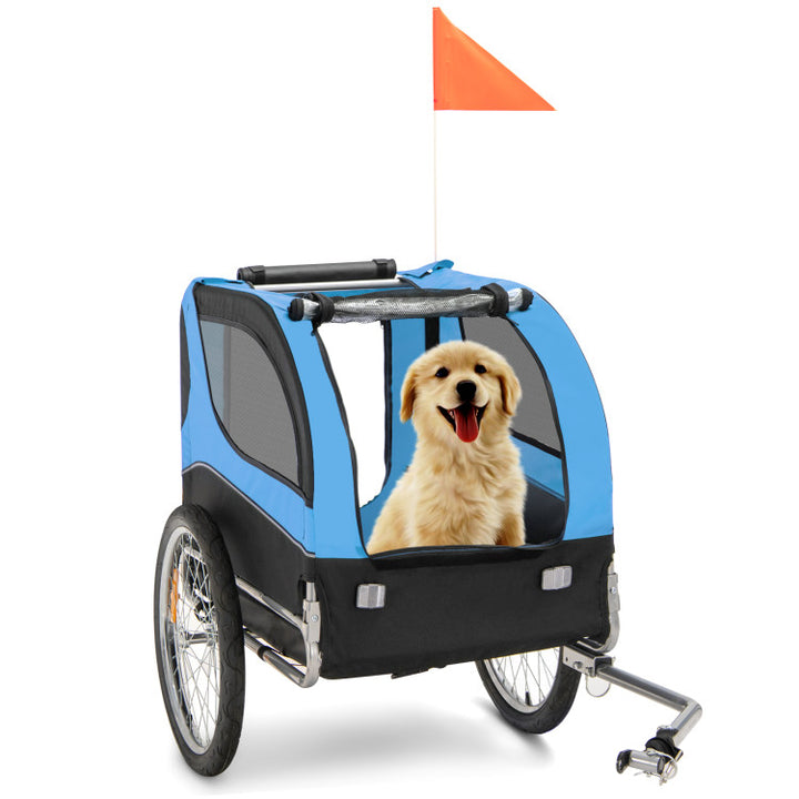 Foldable Dog Bike Trailer 2-in-1 Pet Cart with 3 Zipped Doors and 2 Mesh Windows