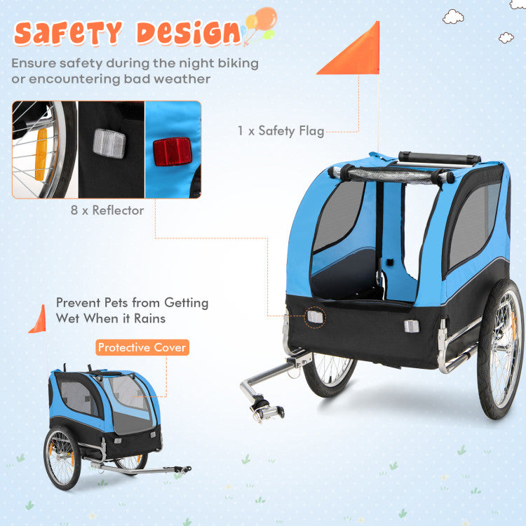 Foldable Dog Bike Trailer 2-in-1 Pet Stroller Cart with 3 Zipped Doors and 2 Mesh Windows