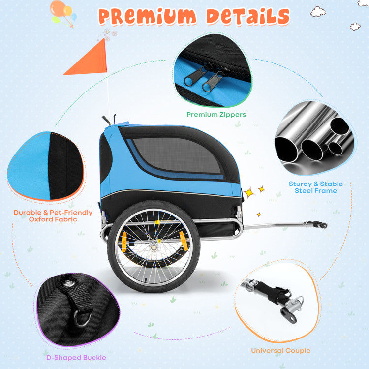 Foldable Dog Bike Trailer 2-in-1 Pet Cart with 3 Zipped Doors and 2 Mesh Windows