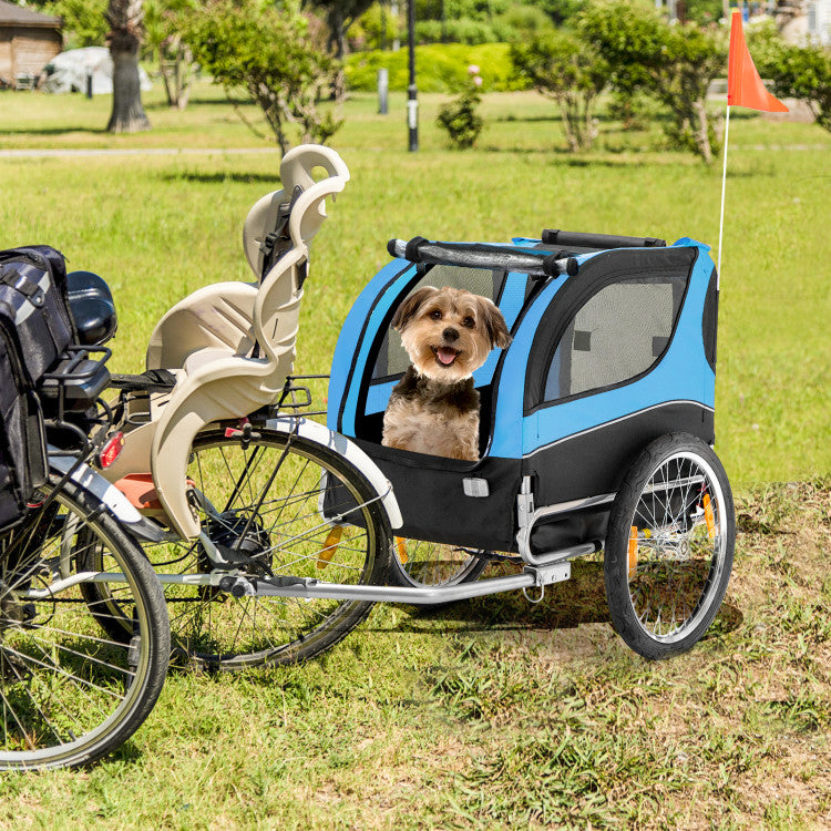 Foldable Dog Bike Trailer 2-in-1 Pet Cart with 3 Zipped Doors and 2 Mesh Windows