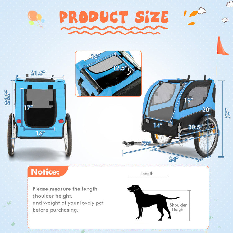 Foldable Dog Bike Trailer 2-in-1 Pet Cart with 3 Zipped Doors and 2 Mesh Windows