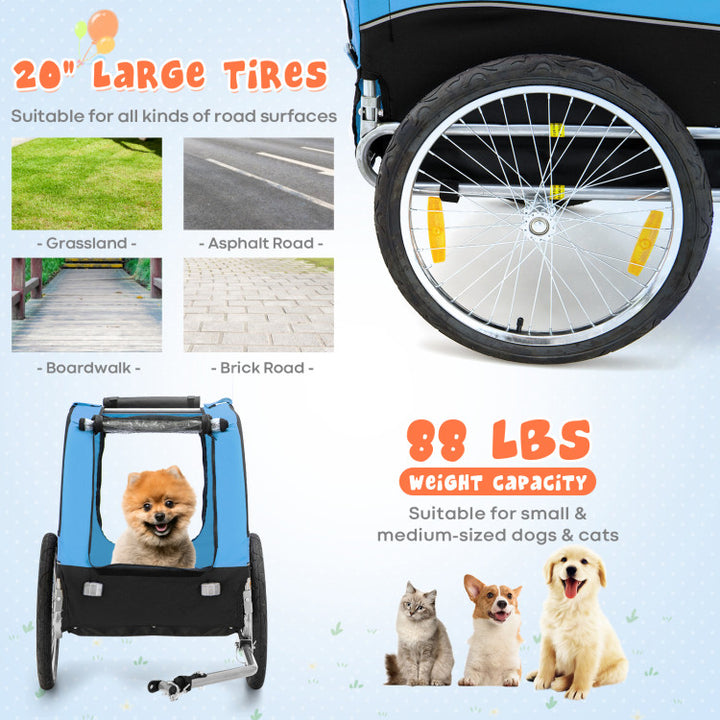 Foldable Dog Bike Trailer 2-in-1 Pet Cart with 3 Zipped Doors and 2 Mesh Windows