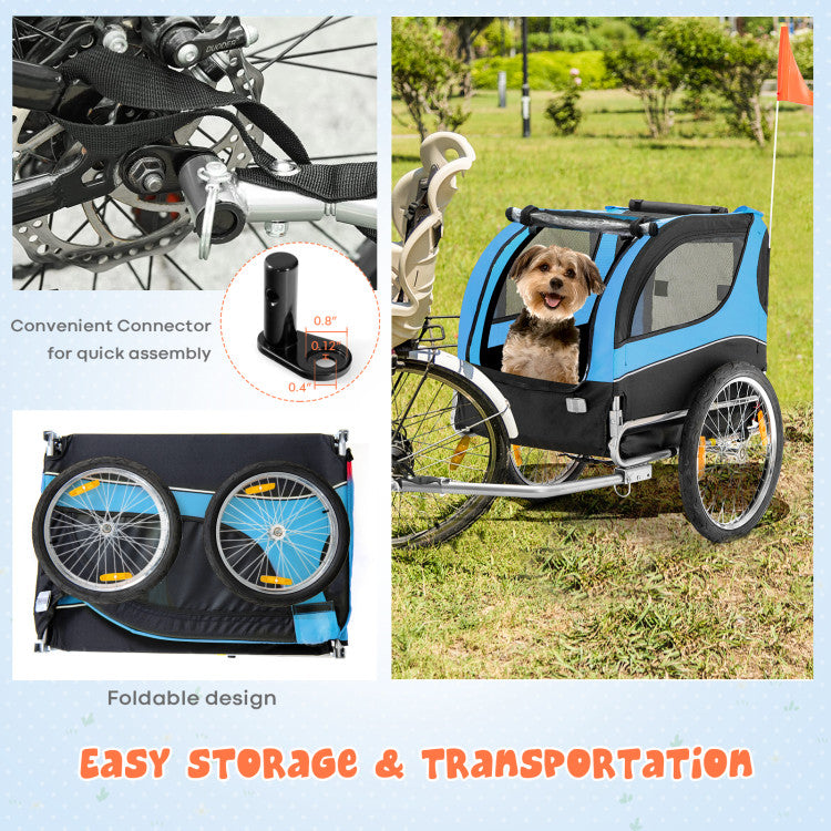 Foldable Dog Bike Trailer 2-in-1 Pet Stroller Cart with 3 Zipped Doors and 2 Mesh Windows