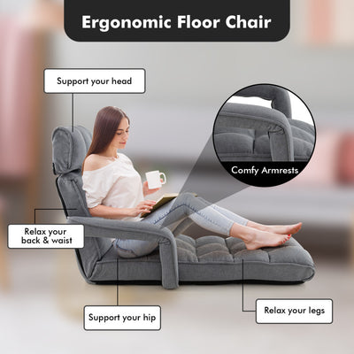 Foldable Lazy Sofa Single Bed 6-Position Adjustable Floor Chair Chaise Lounger Recliner with Adjustable Backrest and Footrest