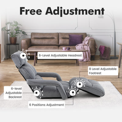 Foldable Lazy Sofa Single Bed 6-Position Adjustable Floor Chair Chaise Lounger Recliner with Adjustable Backrest and Footrest