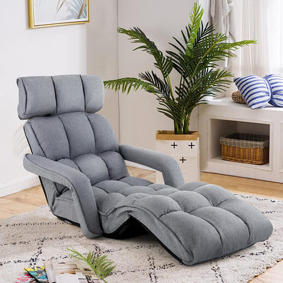 Foldable Lazy Sofa Single Bed 6-Position Adjustable Floor Chair Chaise Lounger Recliner with Adjustable Backrest and Footrest
