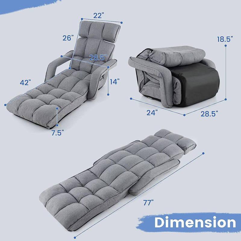 Foldable Lazy Sofa Single Bed 6-Position Adjustable Floor Chair Chaise Lounger Recliner with Adjustable Backrest and Footrest