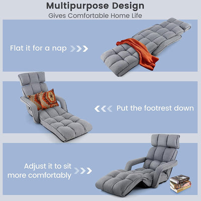 Foldable Lazy Sofa Single Bed 6-Position Adjustable Floor Chair Chaise Lounger Recliner with Adjustable Backrest and Footrest