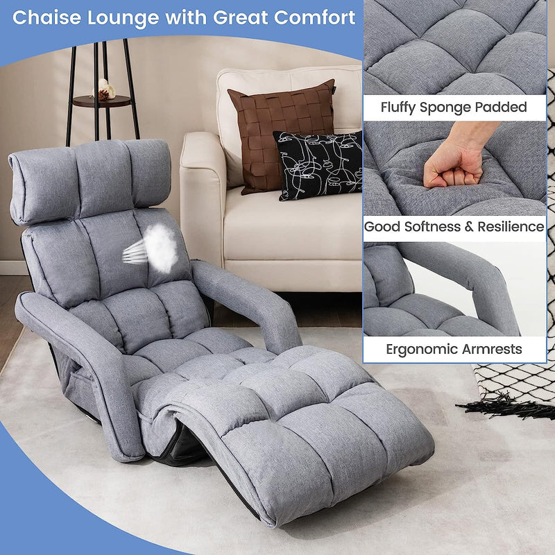 Foldable Lazy Sofa Single Bed 6-Position Adjustable Floor Chair Chaise Lounger Recliner with Adjustable Backrest and Footrest