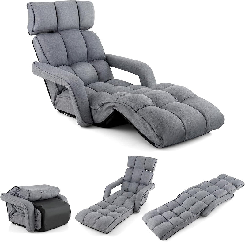 Foldable Lazy Sofa Single Bed 6-Position Adjustable Floor Chair Chaise Lounger Recliner with Adjustable Backrest and Footrest