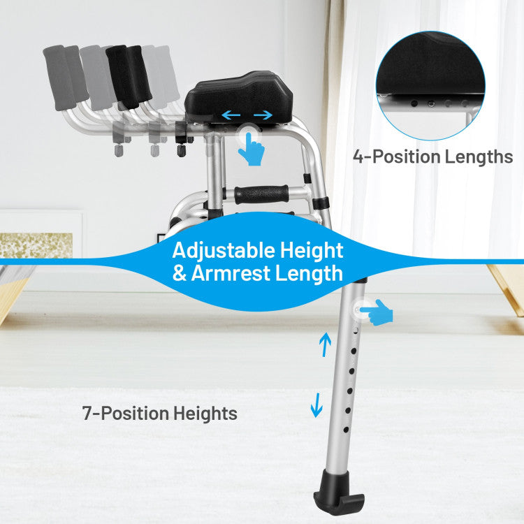 Foldable Standard Walker Height Adjustable Aluminum Alloy Rehabilitation Upright Walker with Removable Armrest for Walk Aid