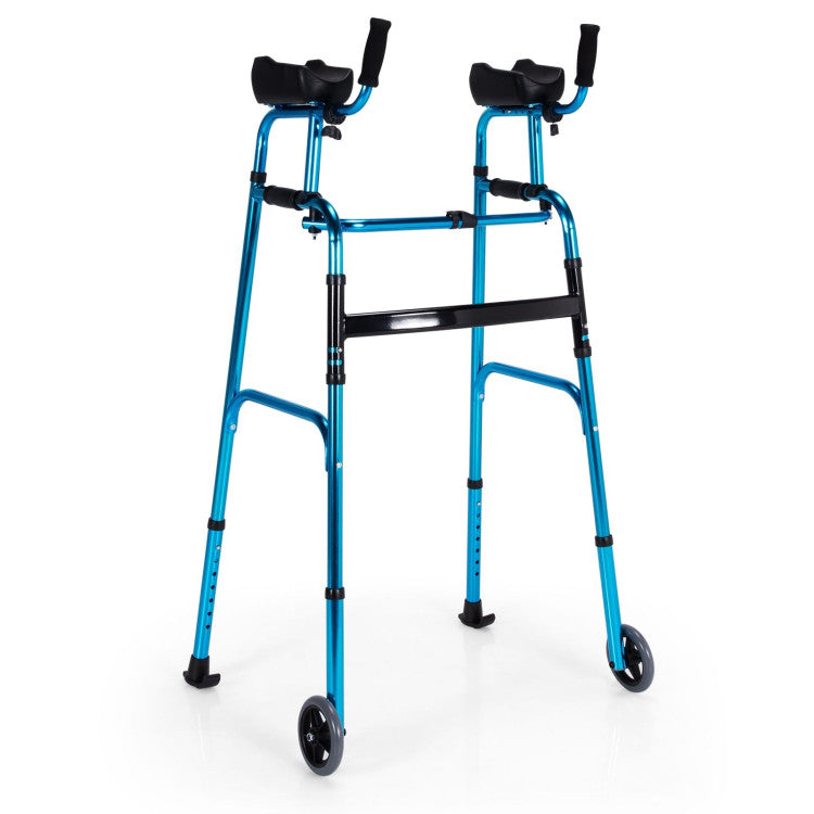 Foldable Standard Walker Height Adjustable Aluminum Alloy Rehabilitation Upright Walker with Removable Armrest for Walk Aid