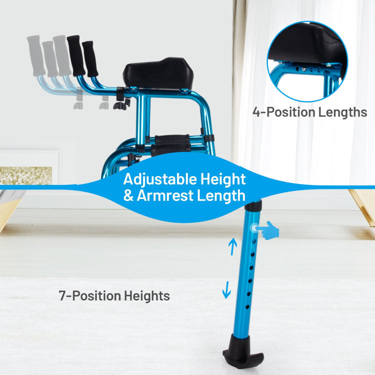 Foldable Standard Walker Height Adjustable Aluminum Alloy Rehabilitation Upright Walker with Removable Armrest for Walk Aid