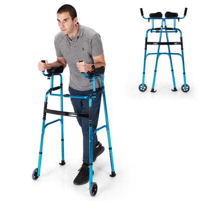 Foldable Standard Walker Height Adjustable Aluminum Alloy Rehabilitation Upright Walker with Removable Armrest for Walk Aid